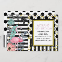 Zomer Roze Flamingo Stippen Feest Uitnodigingen