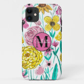 Zomer Roze Gele Bloemen Waterverf Monogram Case-Mate iPhone Case (Achterkant)