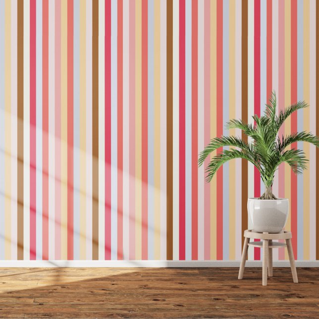 Zomer roze gele streep behang (Summer stripe art wallpaper)