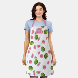 Zomer Roze & Groene Watermeloen Monogram Initialen Schort