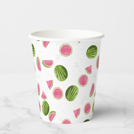 Zomer Roze & Groene Watermeloen Patroon Papieren Bekers (Voorkant)