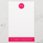 Zomer Roze Monogram op Wit Briefpapier (Voorkant)