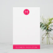 Zomer Roze Monogram op Wit Briefpapier (Staand voorkant)