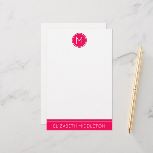 Zomer Roze Monogram op Wit Briefpapier (Voorkant / Achterkant in situ)