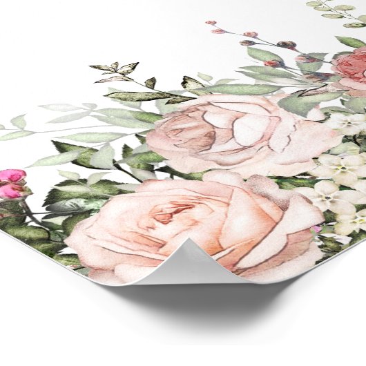 Zomer Rozen Tuin Bruidsfeest Welkom Bord Poster (Hoek)