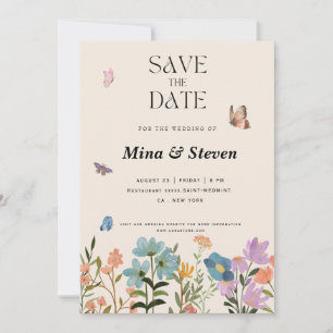 Zomer rustieke botanische wilde bloemen bruiloft save the date