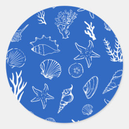 Zomer Schelpen Lijst Strand Bruiloft Blauw Ronde Sticker