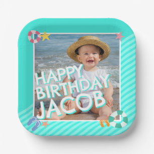 Zomer Sky Blue Boys 1e verjaardag Papieren Bordje