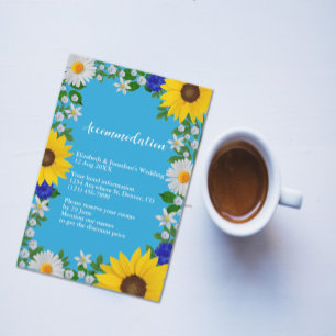 Zomer Sky Blue Floral bruiloft accommodatie Informatiekaartje