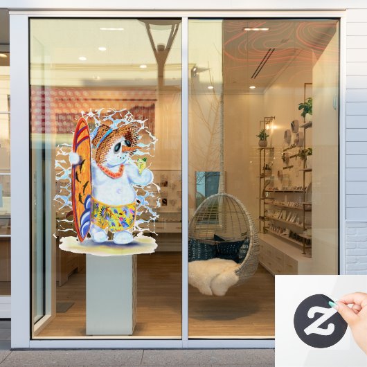 Zomer Sneeuwman Surfer Grappig Venster Cling Raamsticker (Winkelraam)