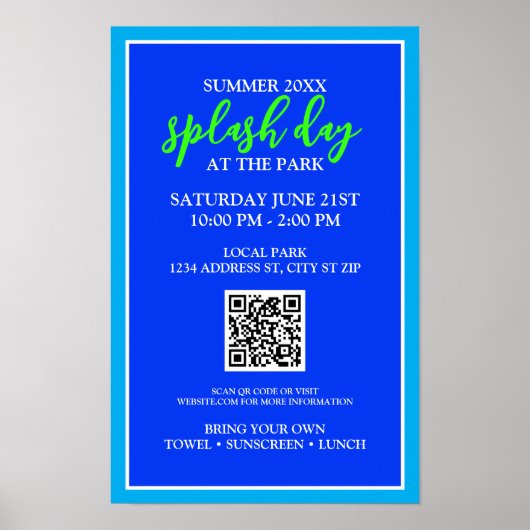 Zomer Splash Day in het park | openluchtevenement Poster (Voorkant)