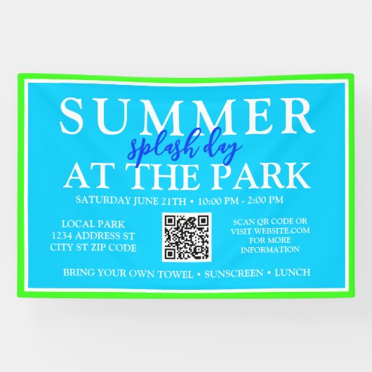 Zomer Splash Day in het park | Outdoor Event Sign Spandoek (Horizontaal)