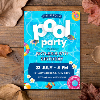 Zomer Splash Kinder Pool Party Verjaardag Kaart