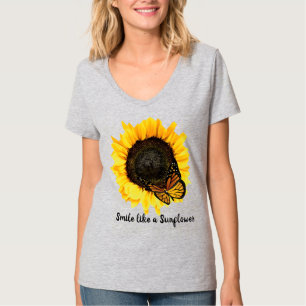 Zomer Stijl Gele Zonnebloem en Vlinder T-shirt