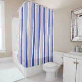 Zomer strand blauw roze beige strepen douchegordijn (In situ)