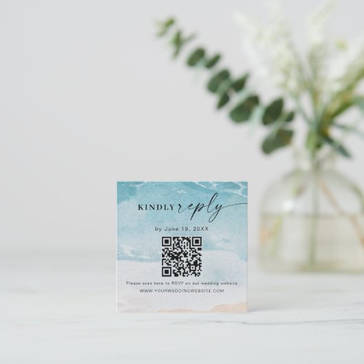 Zomer Strand Bruiloft QR Code RSVP Behuizing Kaart (Staand voorkant)
