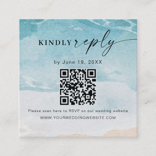 Zomer Strand Bruiloft QR Code RSVP Behuizing Kaart (Voorkant)