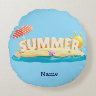 Zomer Strand Eiland 3D Trendy Tropische Vakantie Rond Kussen