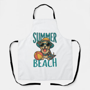 Zomer Strand Hond Vintage Zonnebril Shirt Ontwerp_ Schort
