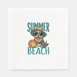 Zomer Strand Hond Vintage Zonnebril Shirt Ontwerp_ Servet