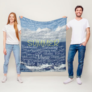 Zomer strand oceaan golven typografie fleece deken