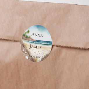 Zomer Strand Oceaan Tropische Bestemming Bruiloft Ronde Sticker