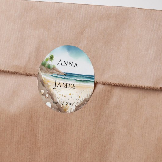 Zomer Strand Oceaan Tropische Bestemming Bruiloft Ronde Sticker