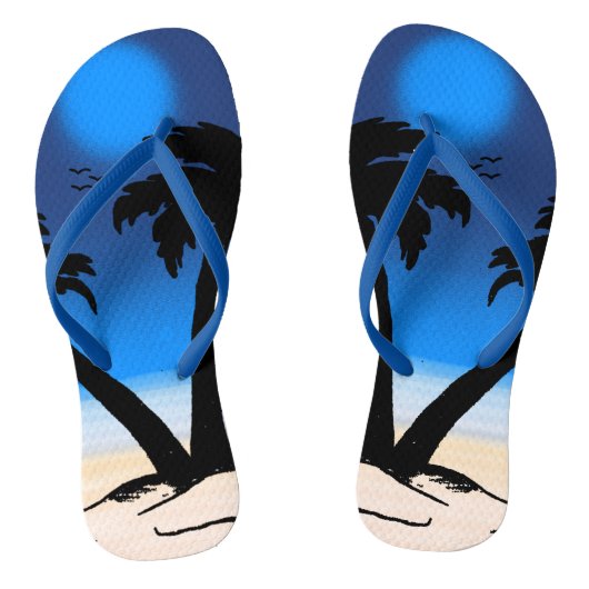 Zomer Strand Palmbomen Midnight Blue Teenslippers (Voetbed)