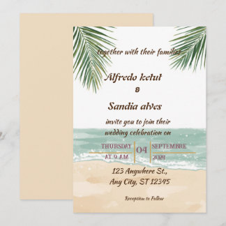 zomer strand palmboom tropische waterverf trouwdag kaart