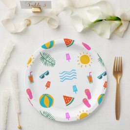 Zomer Strand Patroon Papier Borden Papieren Bordje