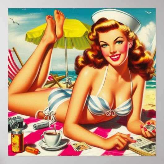  Zomer Strand Pin Up Poster (Voorkant)