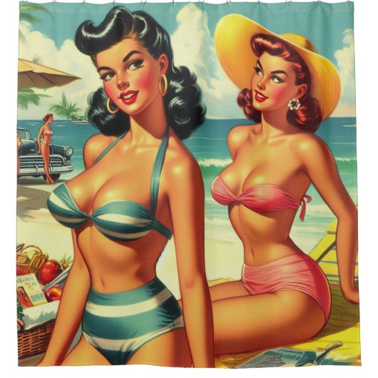  Zomer Strand Pin Ups Douchegordijn (Voorkant)