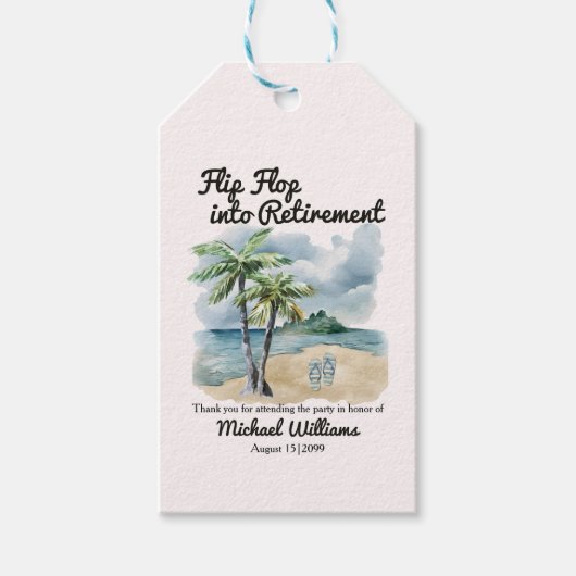 Zomer Strand Thema Flip Flop Pensionering Party Cadeaulabel (Voorkant)