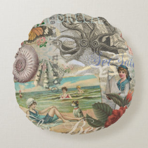 zomer strand vintage octopus antiek zeilen rond kussen