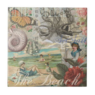 zomer strand vintage octopus antiek zeilen tegeltje