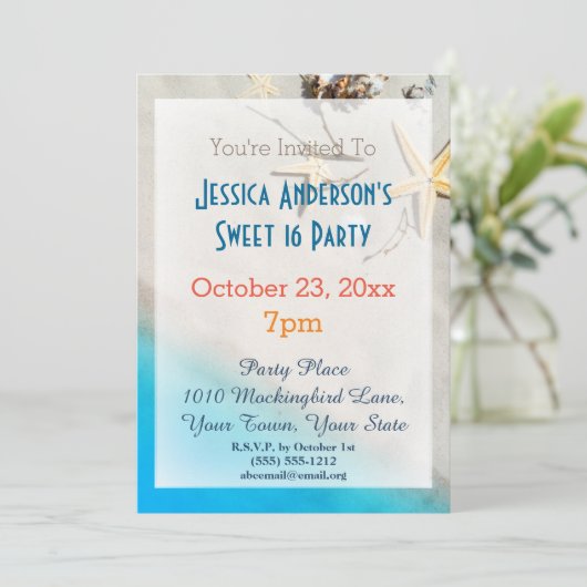 Zomer Strand Zeester Tropisch Zoet 16 Verjaardag Kaart (Staand voorkant)