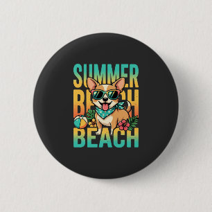 Zomer strandhond vakantie vector ronde button 5,7 cm