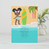 Zomer strandmeisje verjaardagsfeestje kaart (Staand voorkant)