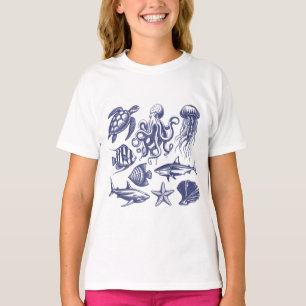 Zomer strandschildpad Vis Haai Octopus Zeeschelp T-shirt