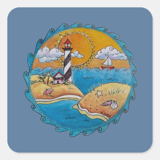 Zomer-strandsport kust vierkante sticker (Voorkant)