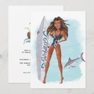 Zomer Surf Strand Vakantie Verjaardagsfeest Uitnod Kaart