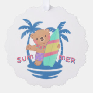 Zomer Teddy Bear Surfer op Hawaï Ornament Kaart