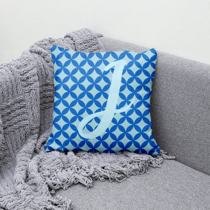 Zomer tegel met azuurblauwe cirkels op baby blauw kussen