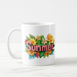 Zomer tekst - Kleurrijke zomer bloemen illustratie Koffiemok