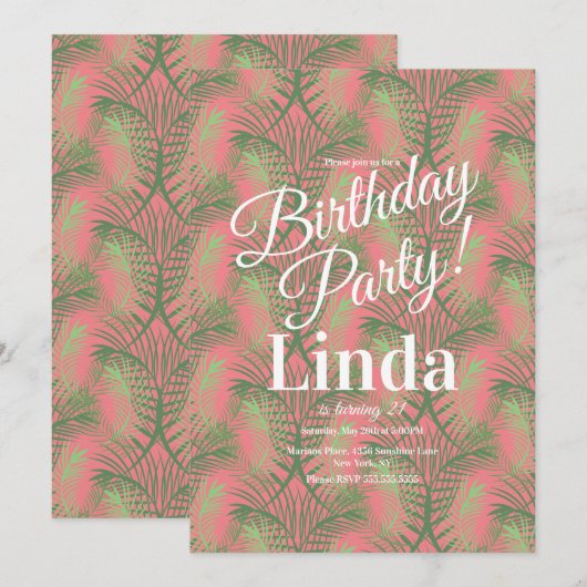 Zomer Themed Palmboomblad Groene Pink Kaart (Voorkant / Achterkant)