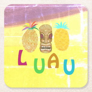 Zomer Tiki Ananas Luau Vierkante Kartonnen Onderzetter