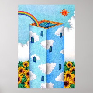 Zomer toren gehuld in een blauwe lucht. poster