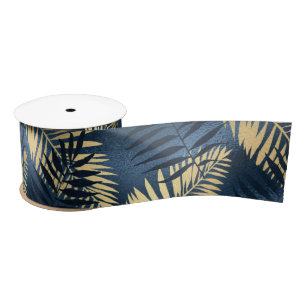 Zomer Tropisch Blauw Palmbladeren Goud Marine Exot Lint