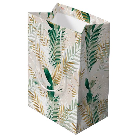 Zomer Tropisch Groen Goud Palm gebladerte groen Medium Cadeauzakje (Achterkant Gekanteld)