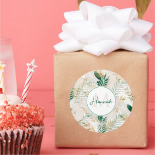 Zomer Tropisch Groen Goud Palm gebladerte groen Ronde Sticker